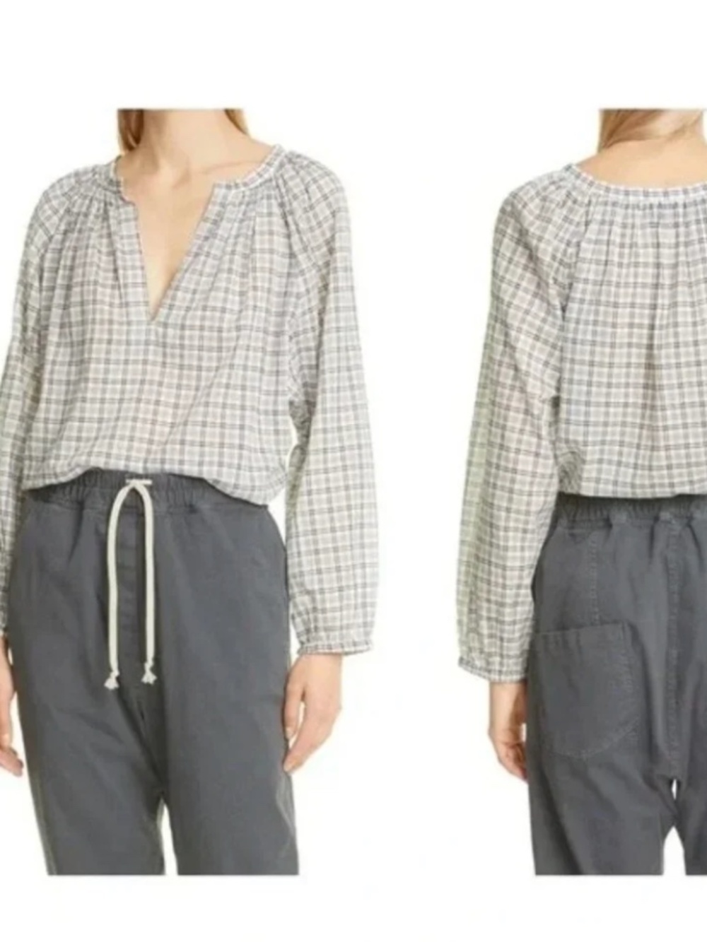 Nili Lotan Brooke Check Plaid Cotton Blouse Top Shirt Size XS Grey